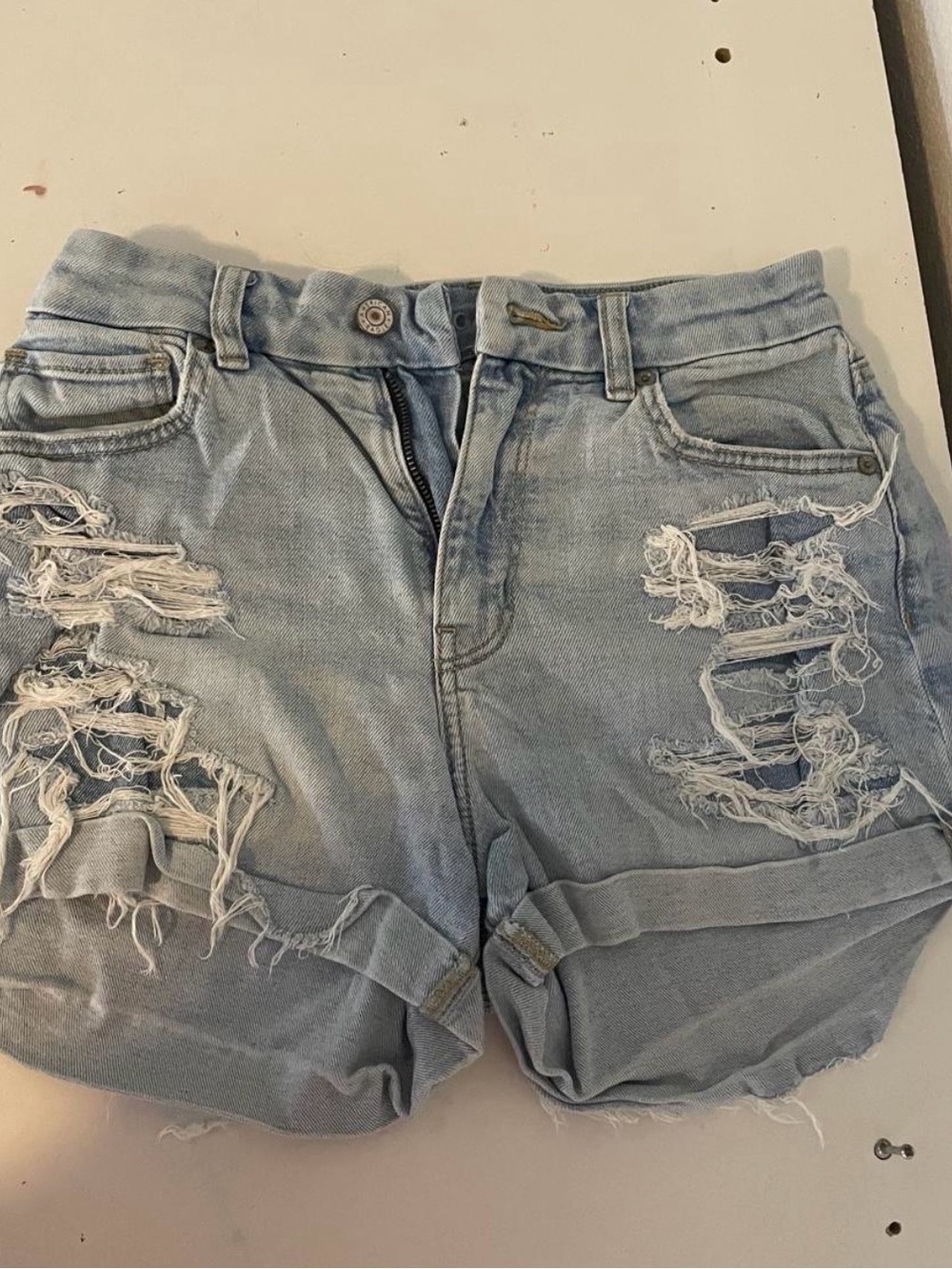 American Eagle Outfitters Light Blue Distressed Denim Shorts